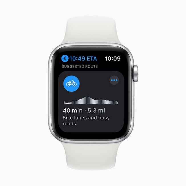 A cycling route displayed on Apple Watch Series 5.