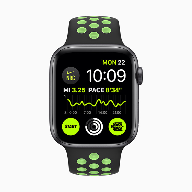 Nike Run Club complications displayed on Apple Watch Series 5.