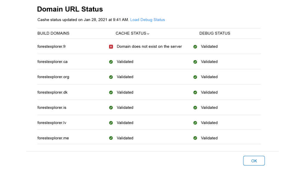 AASA domain URL status