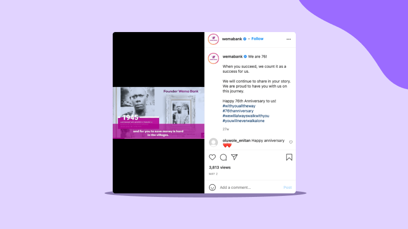 Wema Bank Instagram campaign