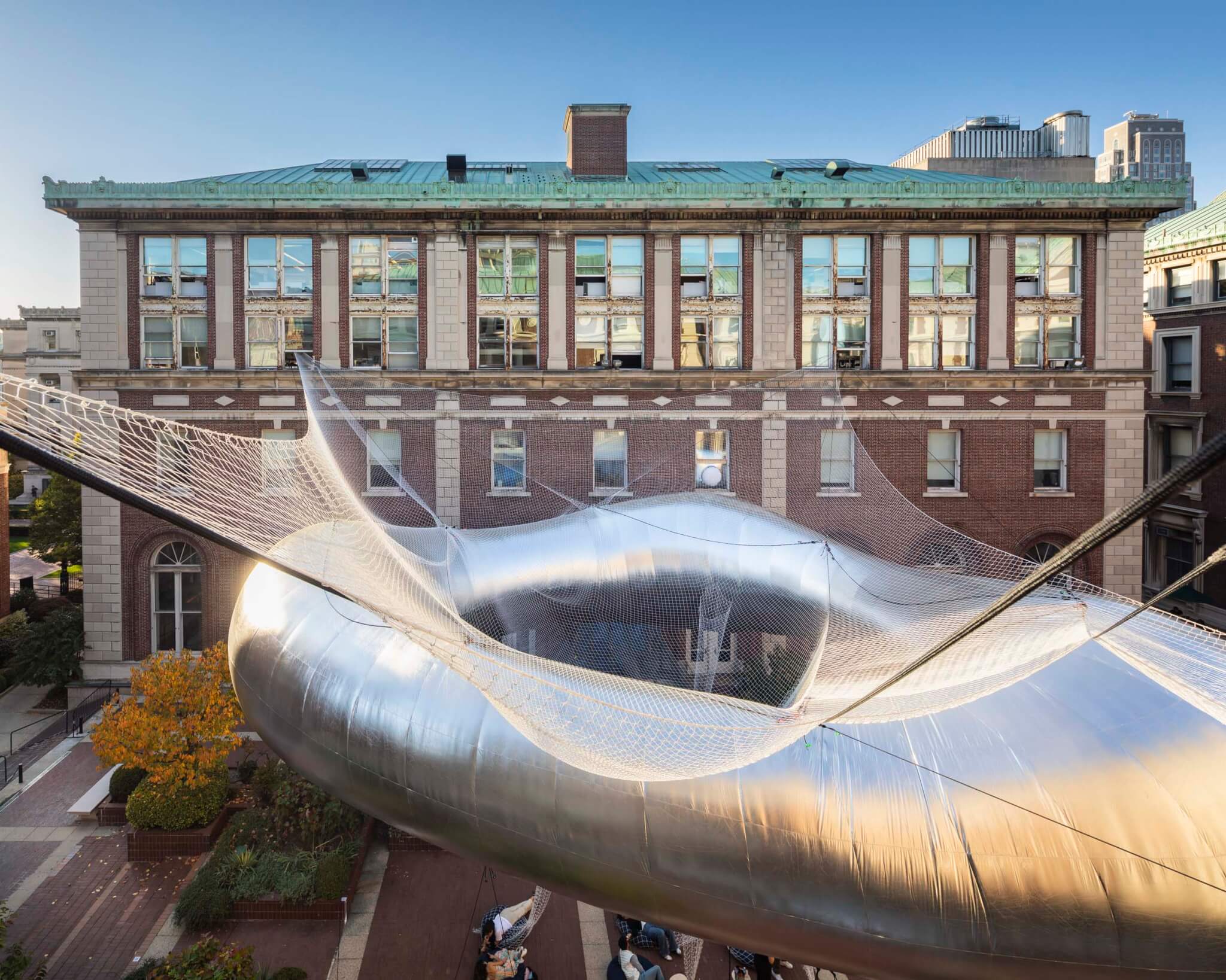 Aerial view of Columbia GSAPP courtyard installation