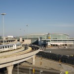 "International terminal, train, and control tower at New York's Kennedy Airport"