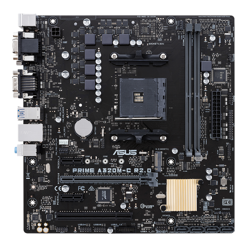 PRIME A320M-C R2.0  motherboard, front view  