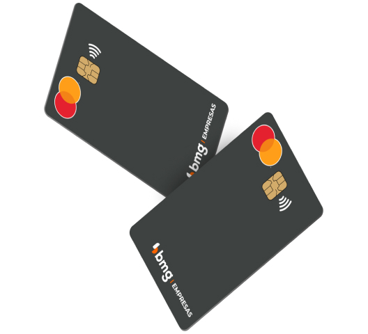 Imagem contém dois cartões bmg na cor preto e com a bandeira mastercard.