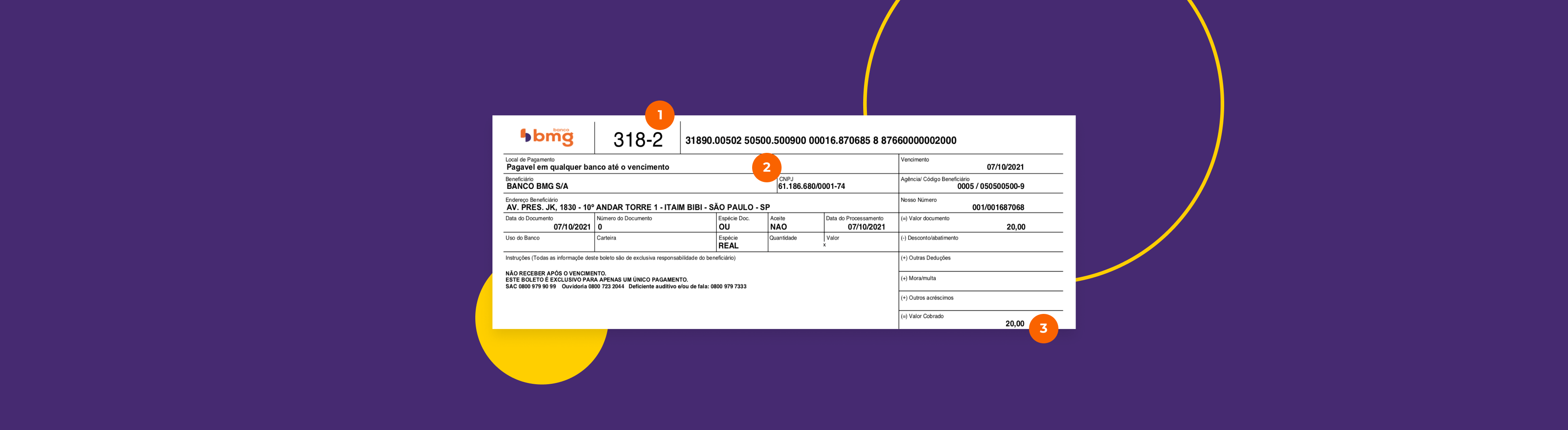 Ilustração apresenta um modelo de boleto.