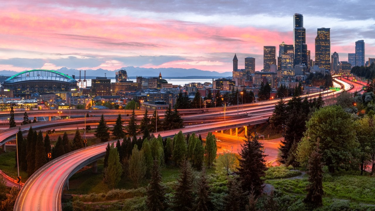 Panorama, Skyline, Sunset, Seattle, Washington