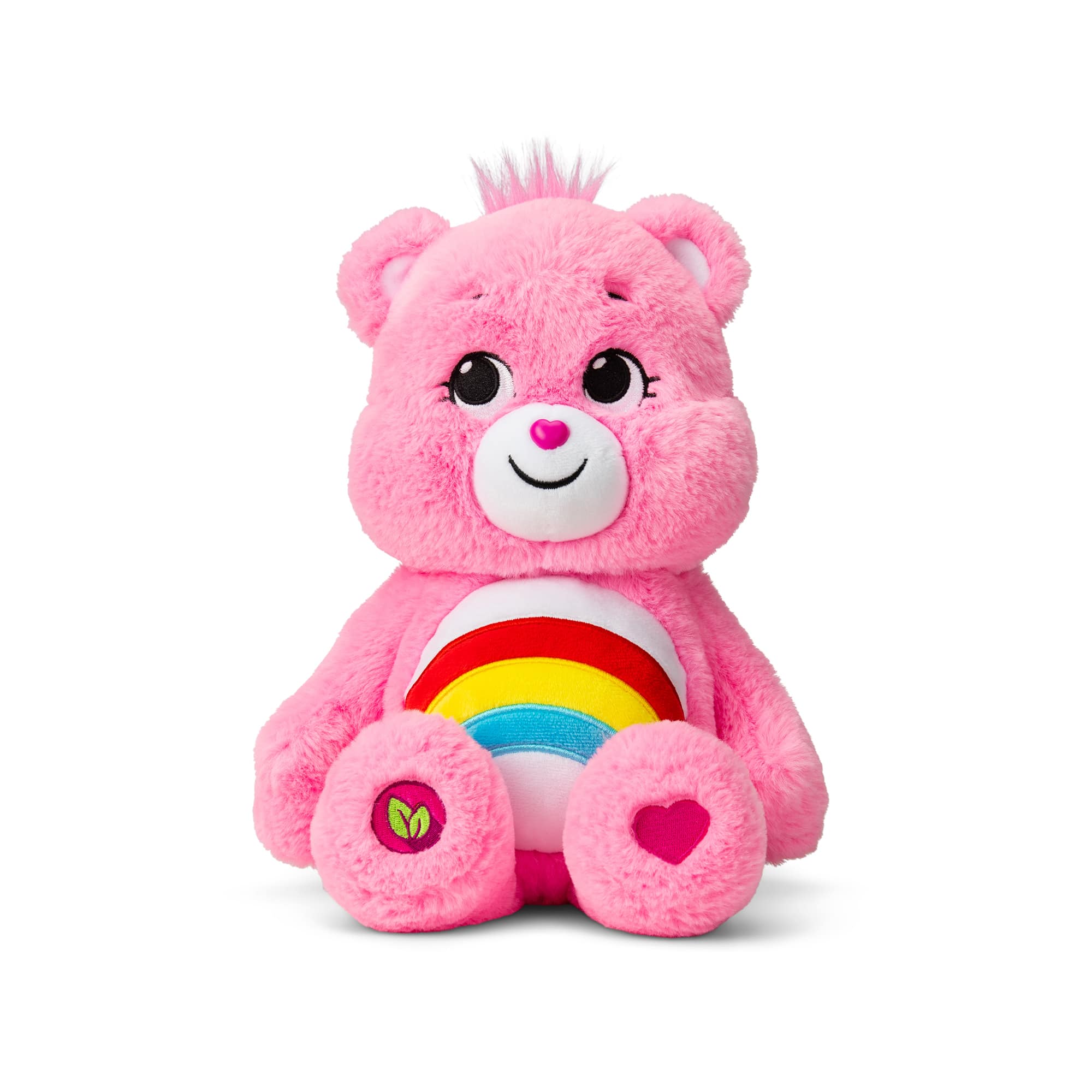 Care Bears Cheer Eco-Friendly Plush displayed on a white background, featuring its cheerful design and environmentally friendly materials.