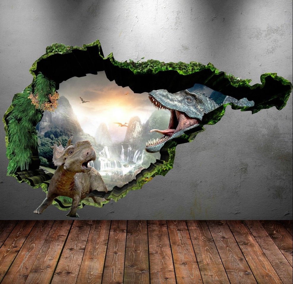 2017 Dinosaur Wall Decal Wall Stickers Full Colour 3d Dinosaur T Rex In 3d Dinosaur Wall Art Decor (View 14 of 15)