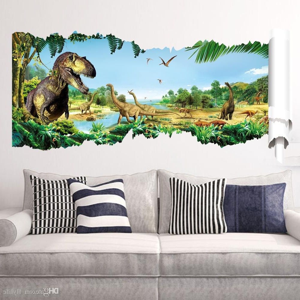 3d Dinosaur Wall Art Decor Regarding Famous Cartoon 3d Dinosaur Wall Sticker For Boys Room Child Art Decor (View 2 of 15)