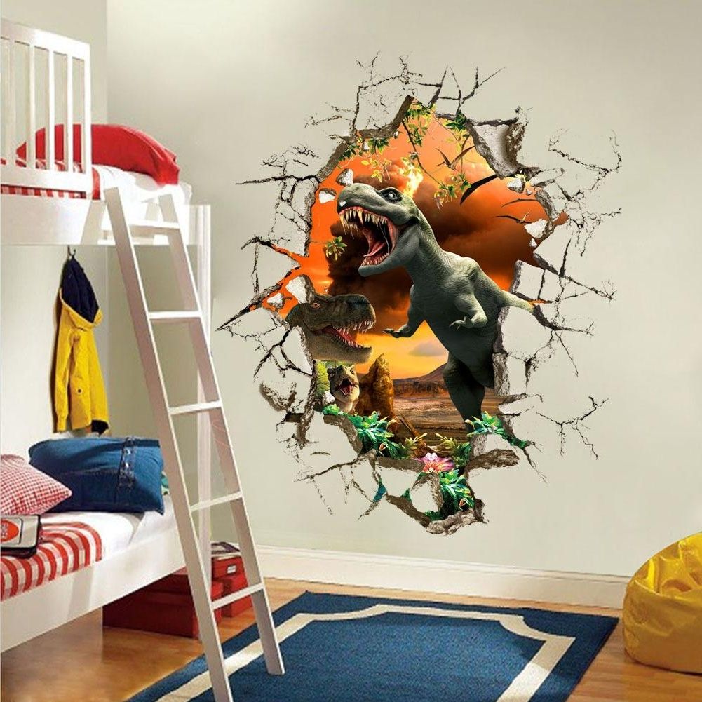 Fashionable 3d Dinosaur Wall Art Decor In Cartoon 3d Dinosaur Wall Sticker For Boys Room Child Art Decor (View 8 of 15)