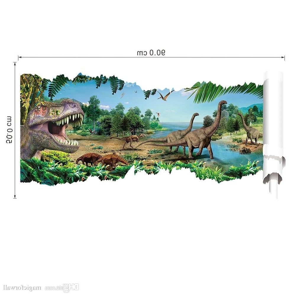 Latest 3d Dinosaur Wall Art Decor Inside 3d View Cartoon Dinosaur Wall Decal Sticker Boyes Kids Room (View 12 of 15)