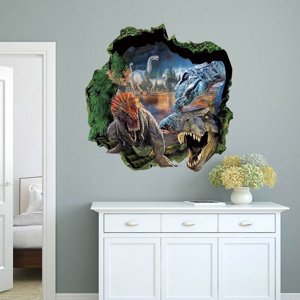 Newest 3d Dinosaur Wall Art Decor In Top Me 3d Dinosaurs Through The Wall Stickers Jurassic Park Home (View 13 of 15)