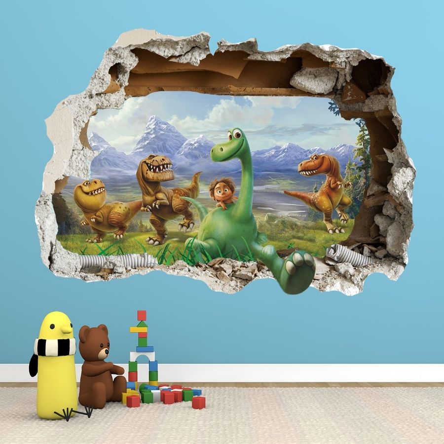 Newest 3d Dinosaur Wall Art Decor Pertaining To The Good Dinosaur Wall Sticker – 3d Smashed Bedroom Boys Girls (View 5 of 15)