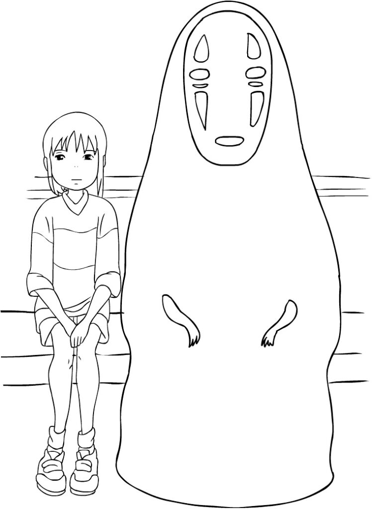 Chihiro And No Face Spirited Away Coloring Page