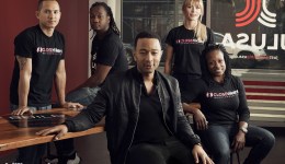 John Legend and JustLeadershipUSA staffers (from left) Khalil Cumberbatch, Nellis Dorlisme, Erin George & Valrie Fowler