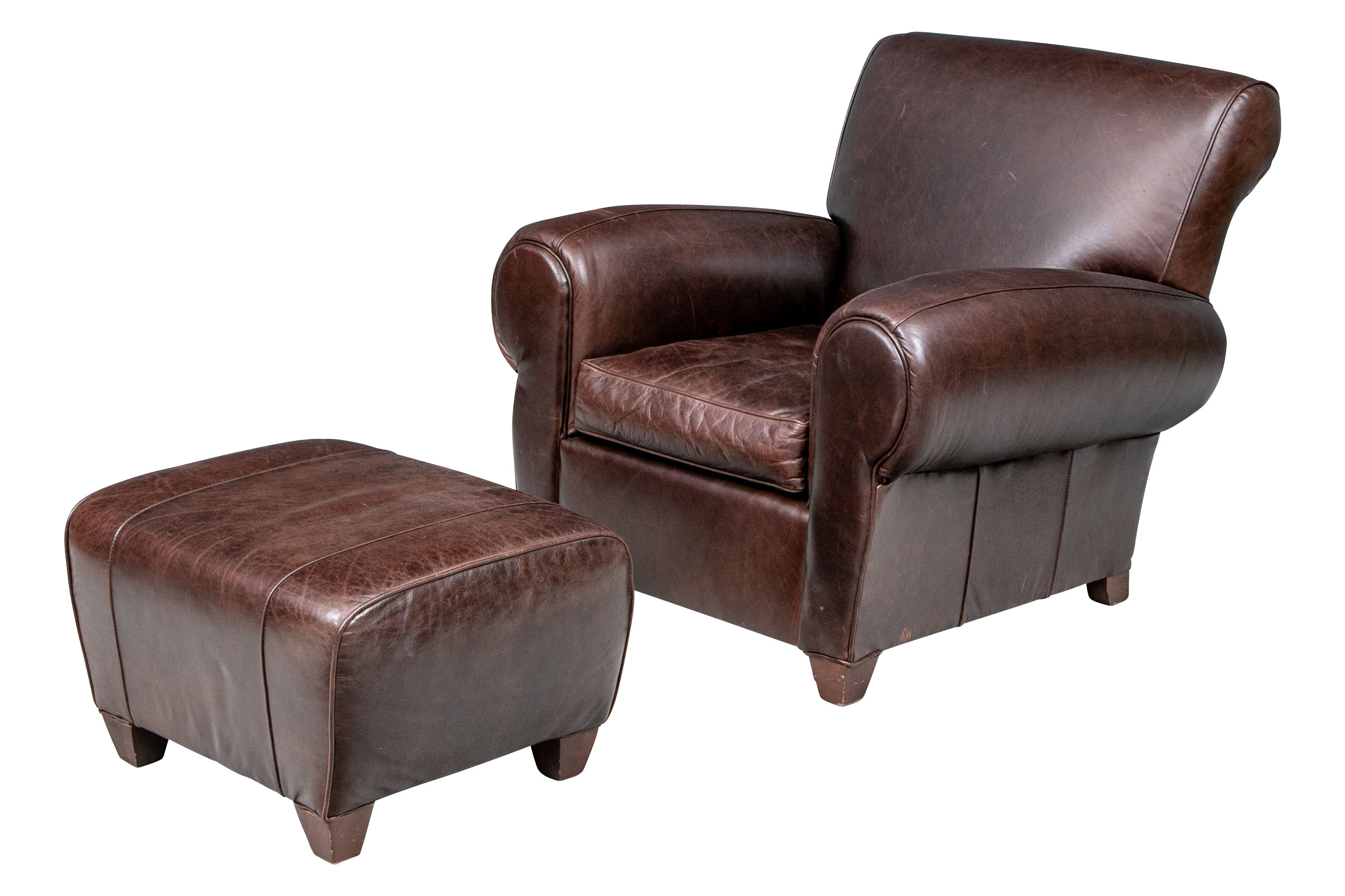 Mitchell Gold Leather Club Chair And Ottoman Manhattan Style For Pottery Barn 117310 Black Rock Galleries