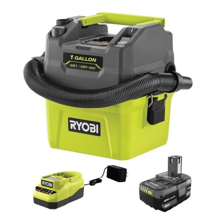  Ryobi 18V One+ 1-Gallon Wet Dry Shop Vacuum Kit on white background