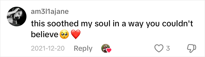 Comment from user am3l1ajane expressing soothing feelings with heart emojis.