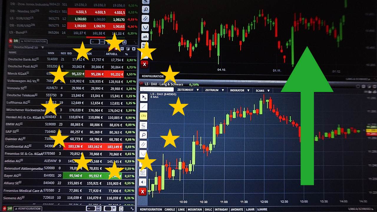 grafico di borsa e stelle dell'UE