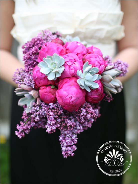 Purple Lilacs, Pink Peonies and Succlents Bouquet