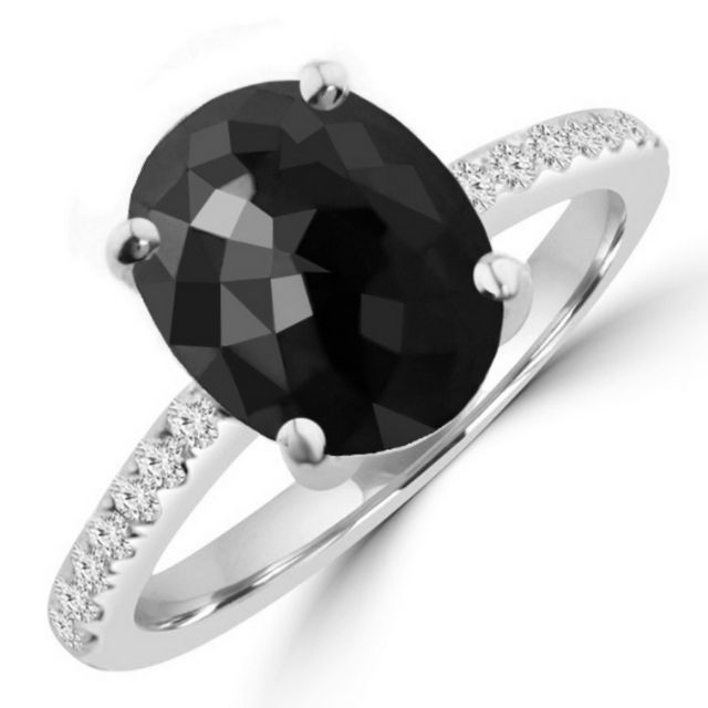 1.98ct Unique Oval Rose-Cut Black Diamond Engagement Ring