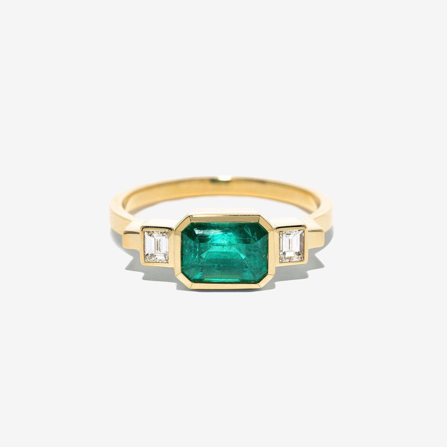 Azlee Emerald and Baguette Diamond Ring