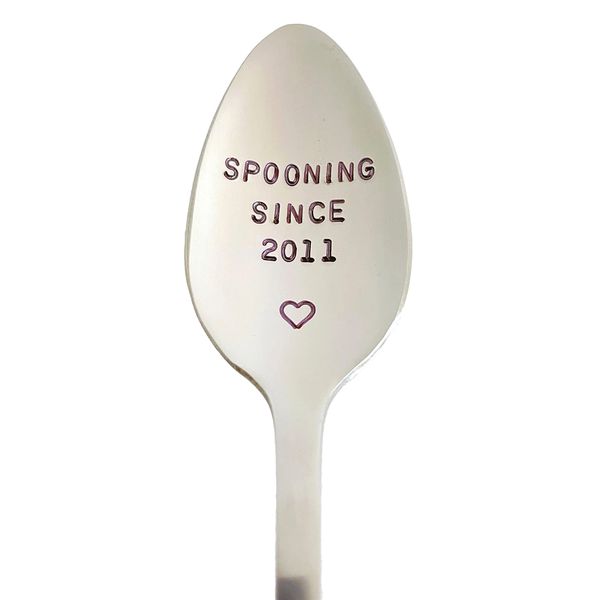 Collage of the CustomSpoonGuy Spooning Since engraved spoon on a white background