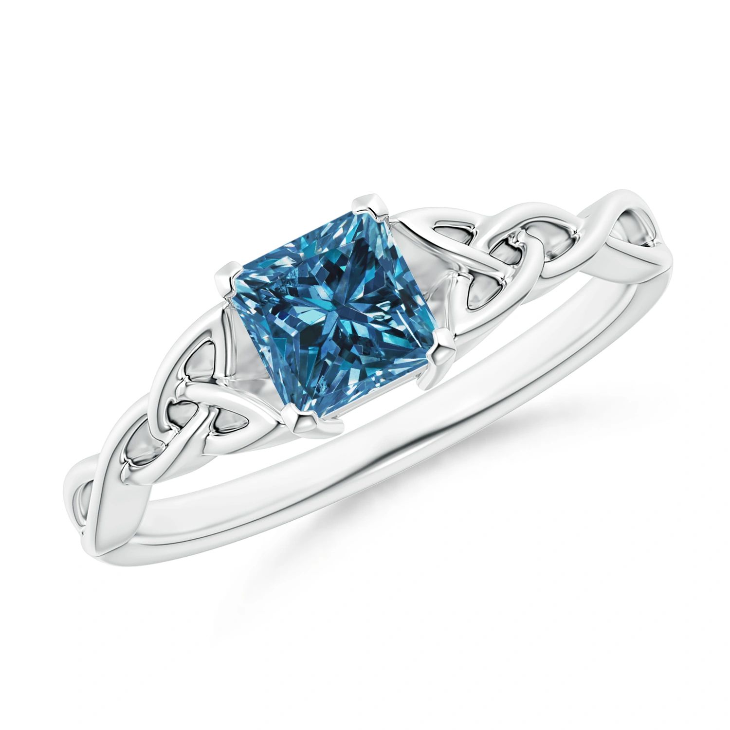 Solitaire Princess-Cut Blue Diamond Celtic Knot Ring