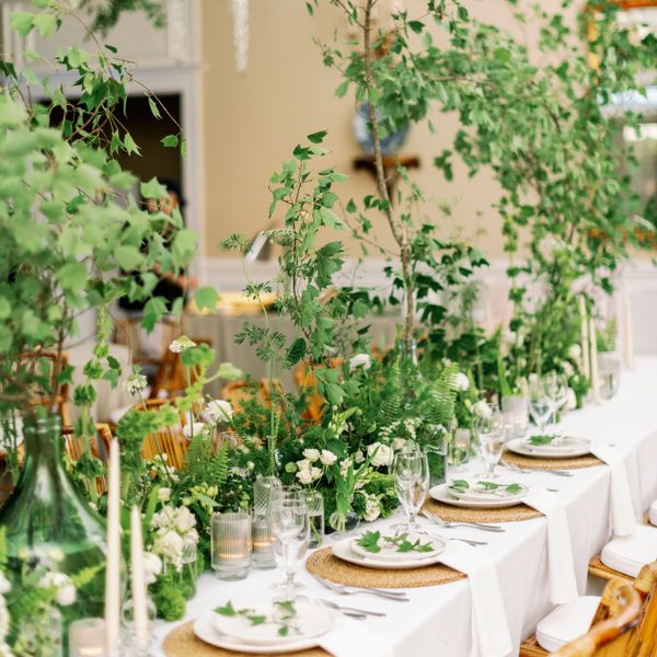 Table With Runner of Greenery and Trees