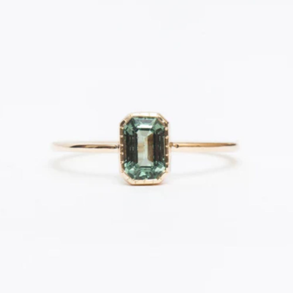 Emerald-Cut Green Sapphire Wisp Ring