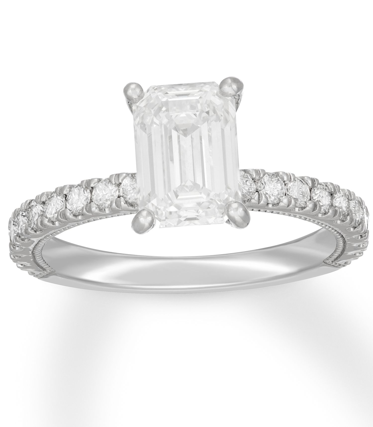 silver emerald cut diamond engagement ring