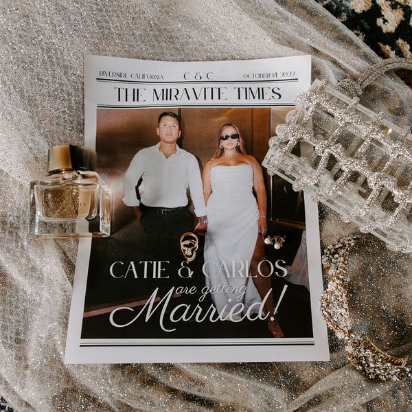 custom newspaper with a couple's engagement announcement