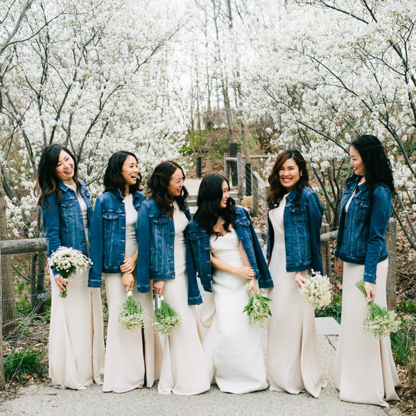 Bridal party wearing jean jackets