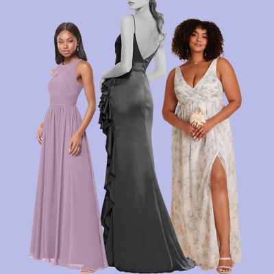 Bridesmaid Dresses that are flattering for every body type lined up next to each other
