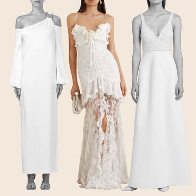 A collage of beach wedding dresses we recommend