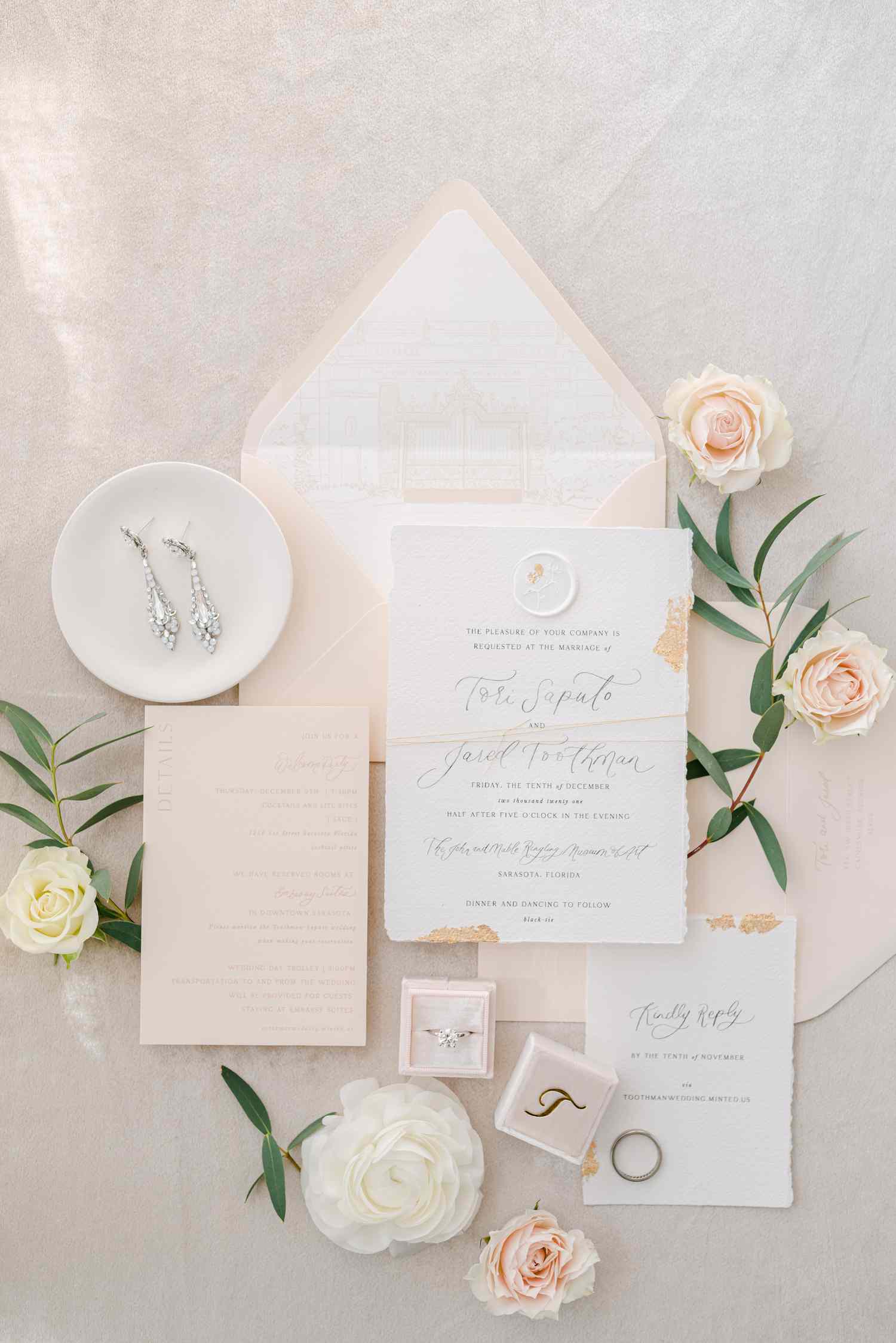 elegant invitation suite with gold foil