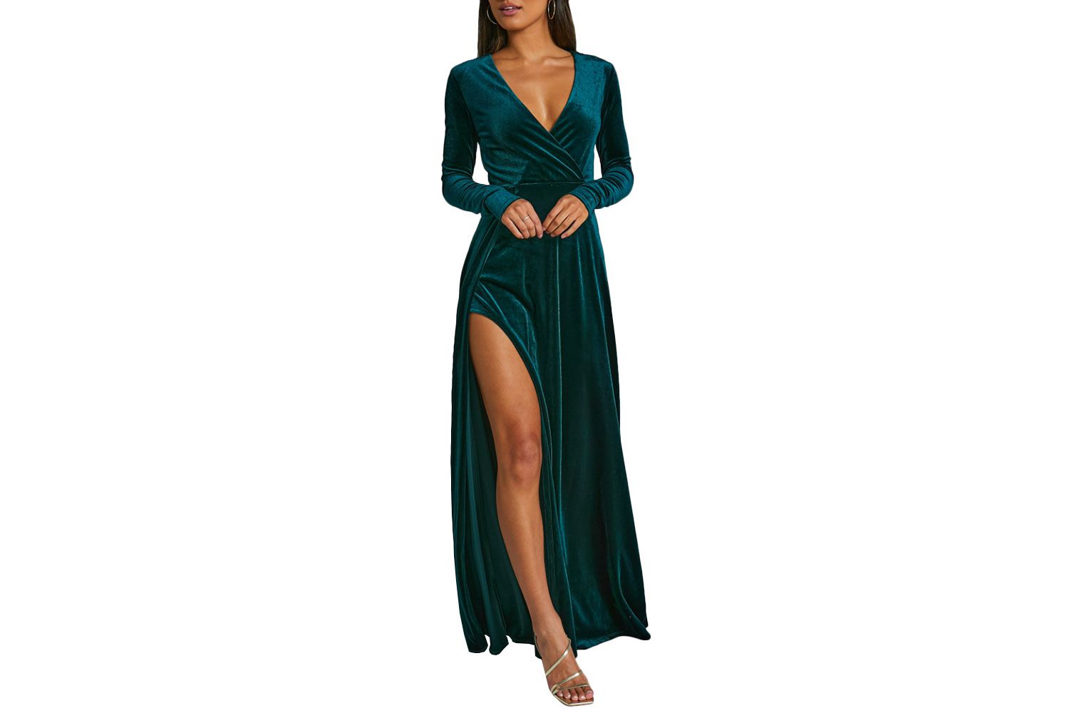 Showpo Sloane Long Sleeve Wrap Maxi Dress