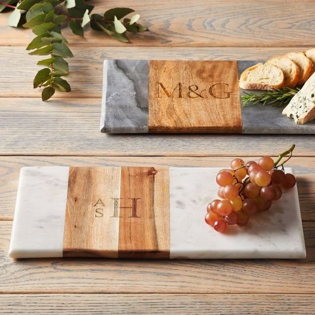 Mark &amp; Graham Monogram Marble and Wood Cheeseboard