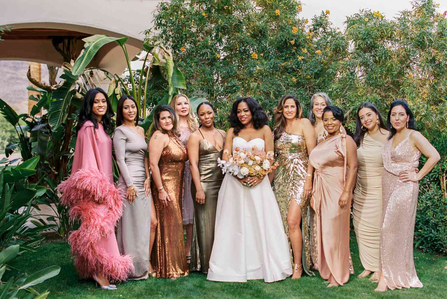 mismatched bridal party attire look