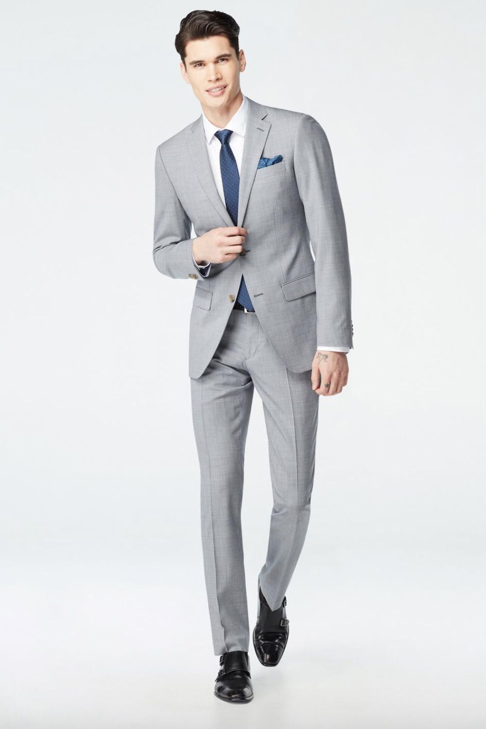 Indochino Coalville Micro Houdstooth Blue Suit