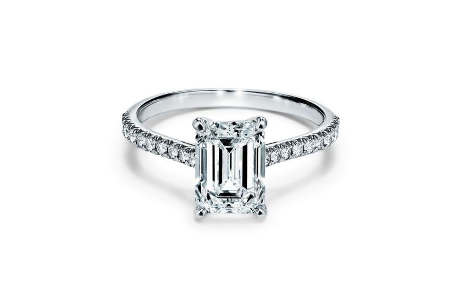 Tiffany & Co Tiffany Novo Emerald-Cut Engagement Ring with Diamond PavÃ© Band