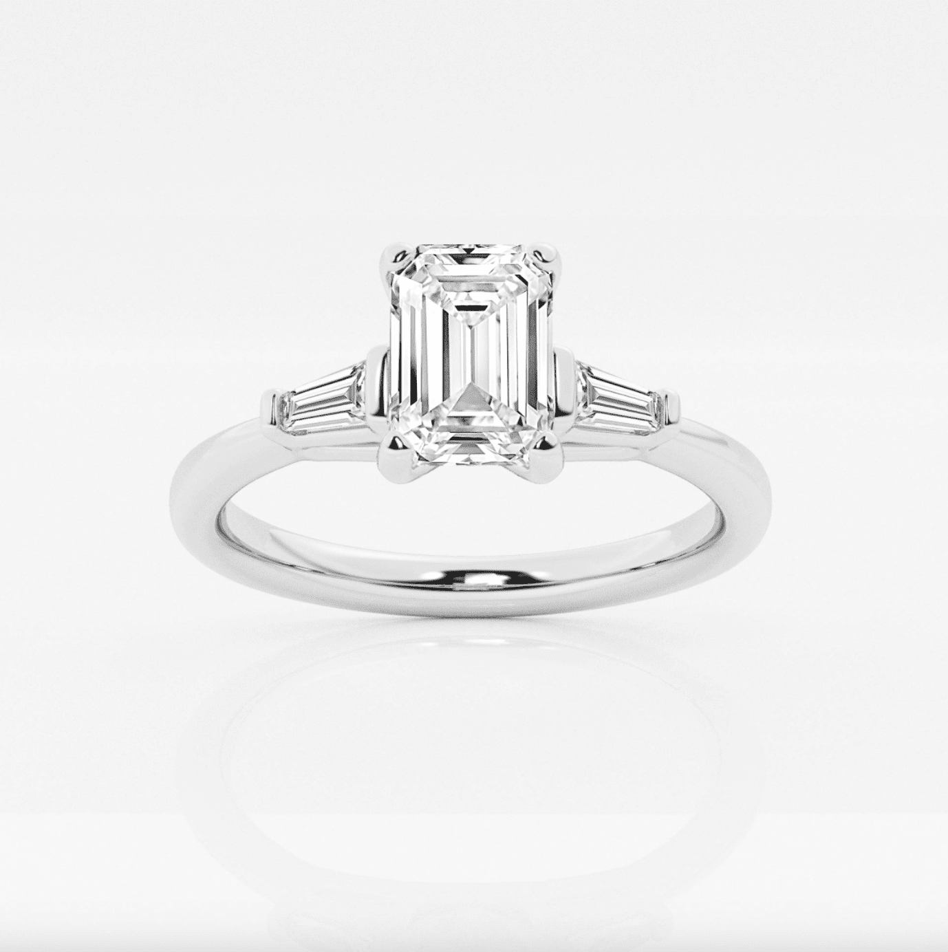 Grown Brilliance emerald-cut diamond with tapered baguettes