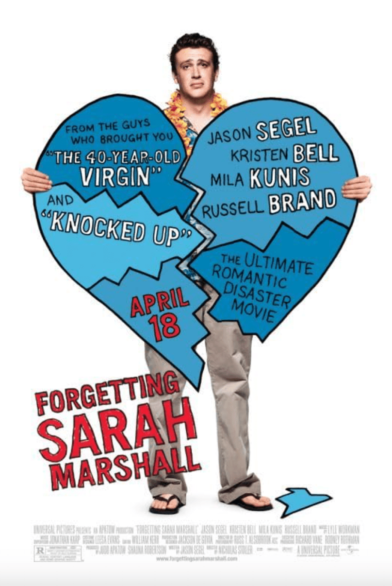 Movie Poster for Forgetting Sarah Marshall With Boy Holding Broken Heart Illustration