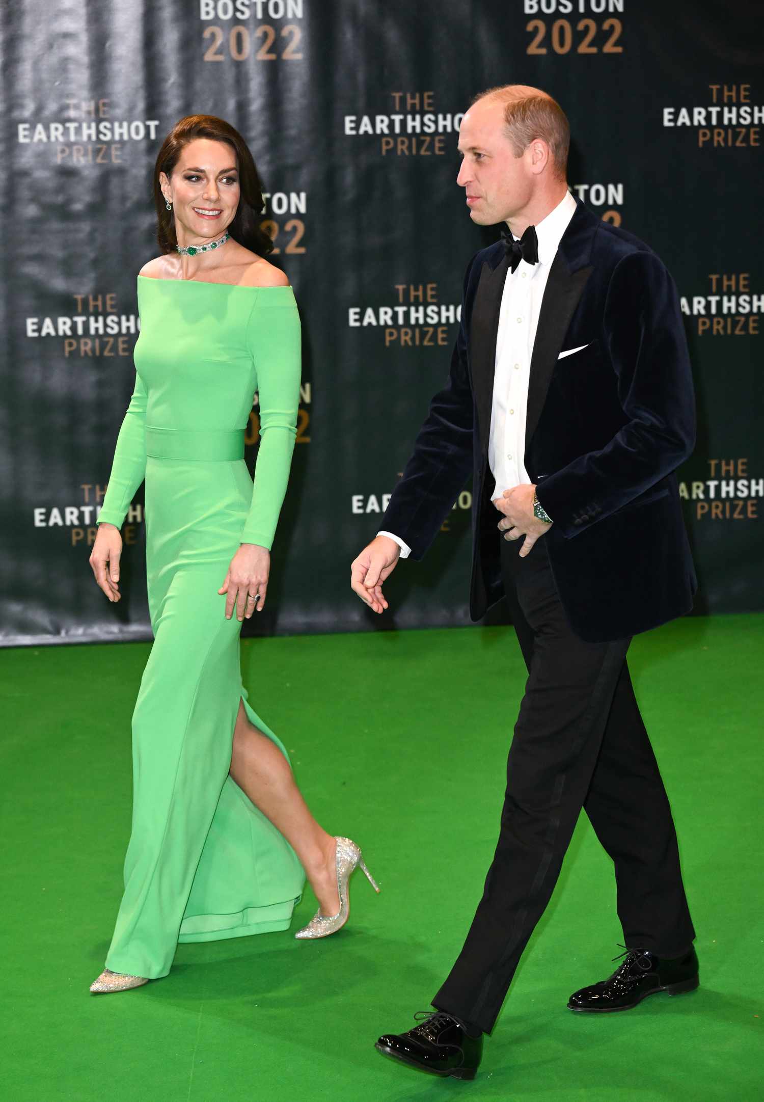 Kate Middleton in Green Gown and Prince William in Black Tuxedo at the Earthshot Awards