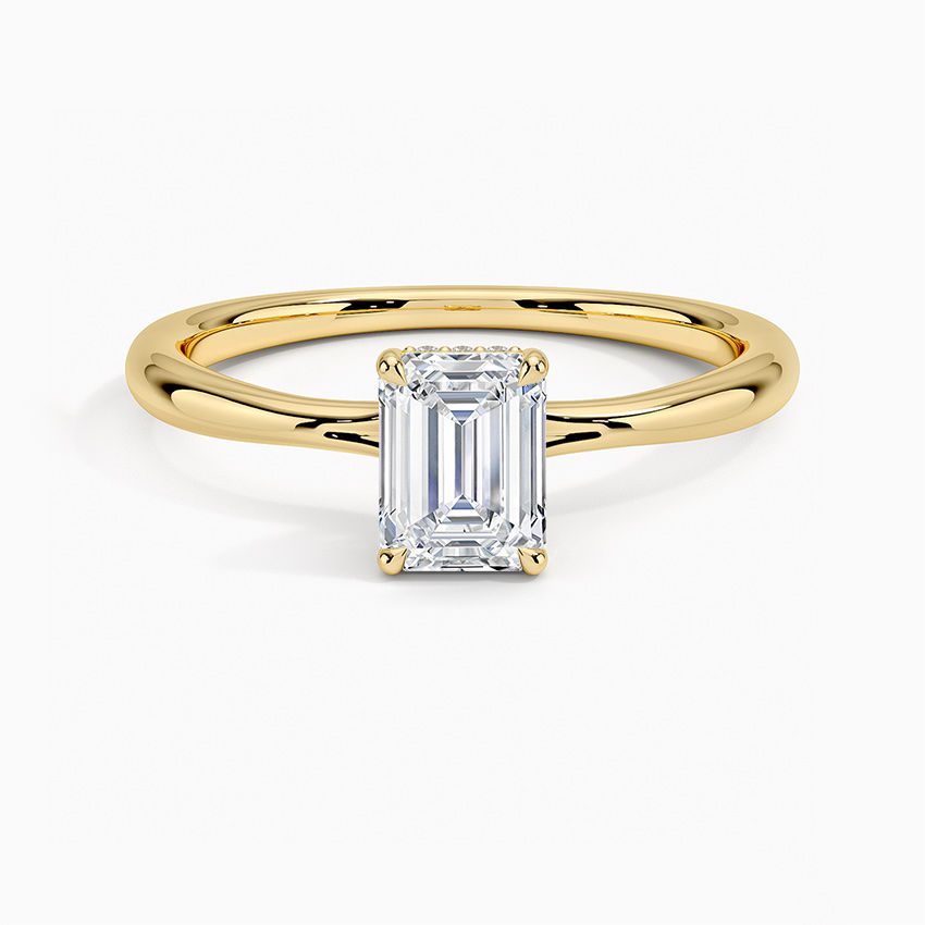 Gold Freesia Hidden Halo Lab Emerald Diamond Engagement Ring