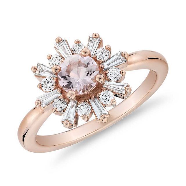 Blue Nile Morganite Ring With Baguette Diamond Halo in 14k Rose Gold