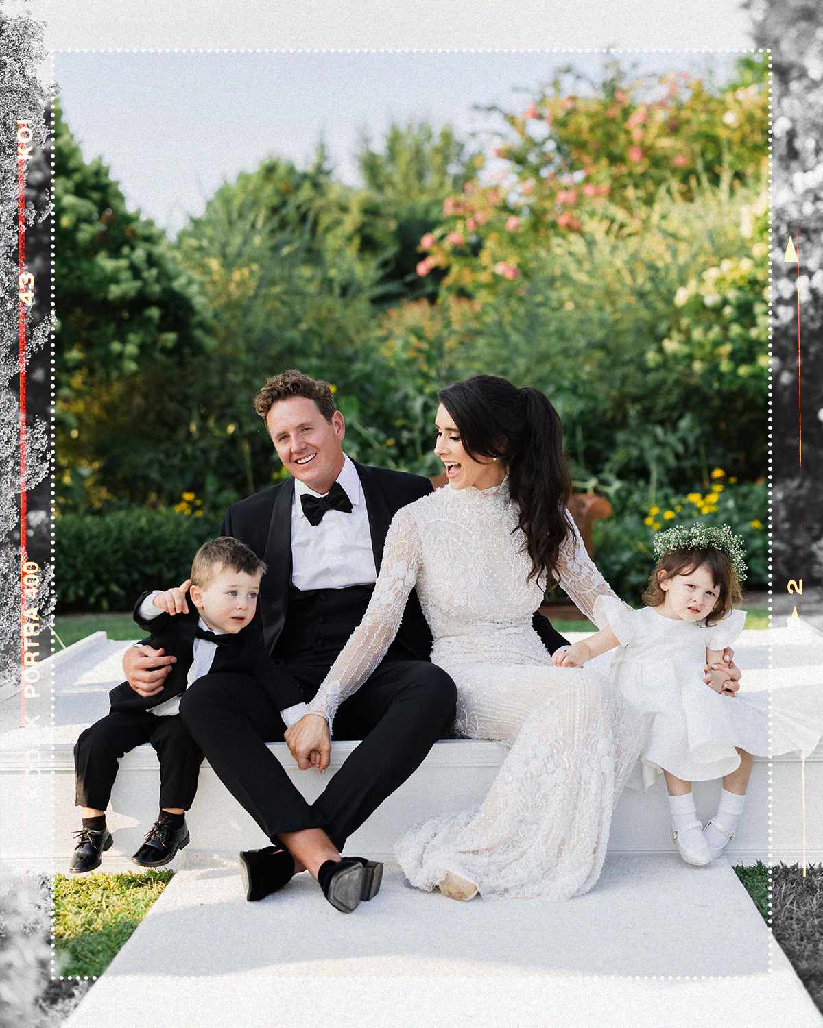 Bride and groom with flower girl and ring bearer