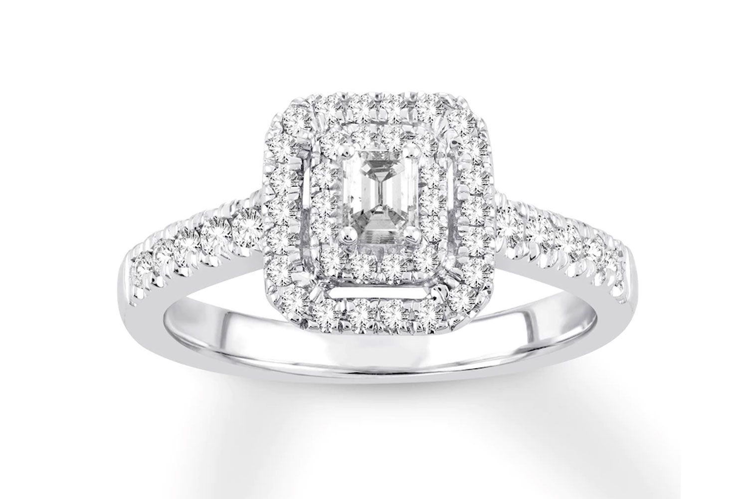 Kay Jewelers Diamond Engagement Ring 1/2 ct tw Emerald & Round 14K White Gold