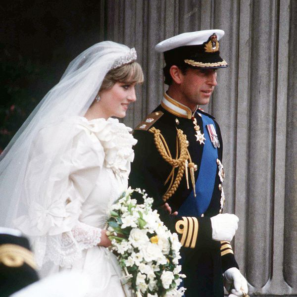 Princess Diana and King Charles Walking and Waving in Wedding Attire