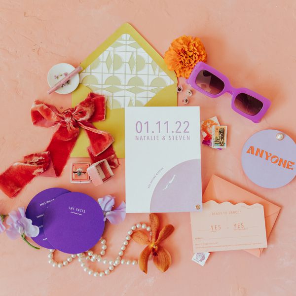 Colorful and retro invitation suite